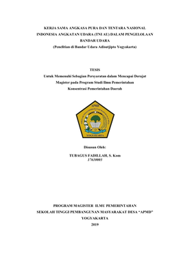 TNI AU) DALAM PENGELOLAAN BANDAR UDARA (Penelitian Di Bandar Udara Adisutjipto Yogyakarta)