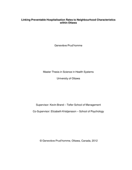 Linking Preventable Hospitalisation Rates to Neighbourhood Characteristics Within Ottawa