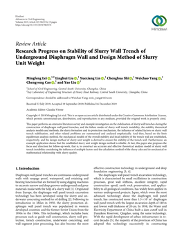 Research Progress on Stability of Slurry Wall Trench of Underground Diaphragm Wall and Design Method of Slurry Unit Weight