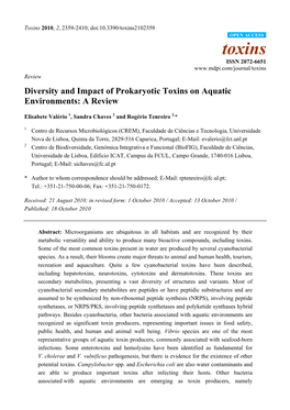 Diversity and Impact of Prokaryotic Toxins on Aquatic Environments: a Review