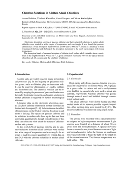 Chlorine Solutions in Molten Alkali Chlorides