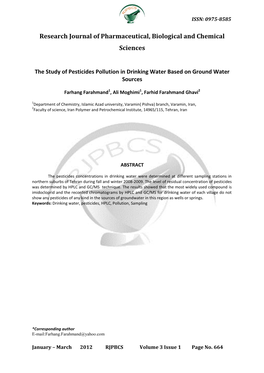 ISSN: 0975-8585 January – March 2012 RJPBCS Volume 3 Issue 1