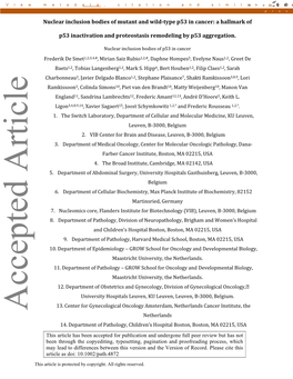 Nuclear Inclusion Bodies of Mutant and Wild-Type P53 in Cancer: a Hallmark Of