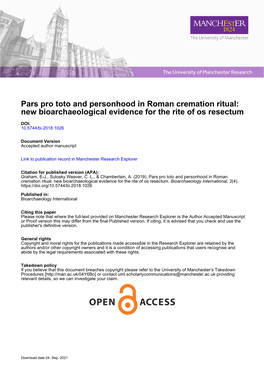 Pars Pro Toto and Personhood in Roman Cremation Ritual: New Bioarchaeological Evidence for the Rite of Os Resectum