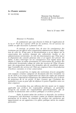 Le Premier Ministre No 161/95/SG Monsieur Guy Braibant Président De Section Honoraire Conseil D’État