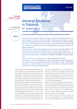 General Elections in Estonia, from Corinne Deloy Th Translated by Helen Levy 6 March 2011