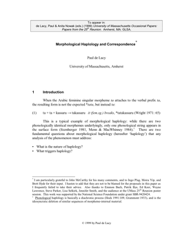 Morphological Haplology and Correspondence * Paul De Lacy