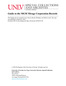 Guide to the MGM Mirage Corporation Records