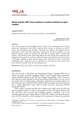 Alevis and the JDP: from Cautious Or Neutral Relations to Open Conflict