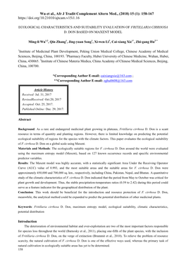 Evaluation of Ecological Characteristics and Simulation Of