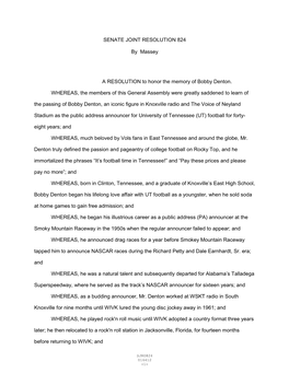 SENATE JOINT RESOLUTION 824 by Massey a RESOLUTION to Honor