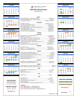 2020-2021 School Calendar