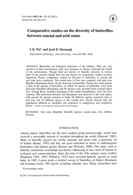 Comparative Studies on the Diversity of Butterflies Between Coastal and Arid Zones