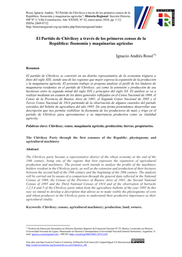 El Partido De Chivilcoy a Través De Los Primeros Censos De La República: Fisonomía Y Maquinarias Agrícolas”; Historia Regional