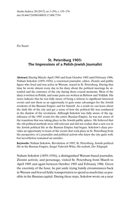 St. Petersburg 1905: the Impressions of a Polish-Jewish Journalist