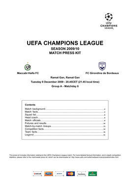 Season 2009/10 Match Press Kit