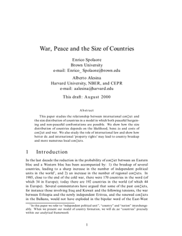 War, Peace and the Size of Countries