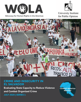 CRIME and INSECURITY in EL SALVADOR Evaluating State Capacity to Reduce Violence and Combat Organized Crime JULY 2020 | SERIES 1 TABLE of CONTENTS