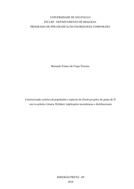 Universidade De São Paulo Ffclrp - Departamento De Biologia Programa De Pós-Graduação Em Biologia Comparada