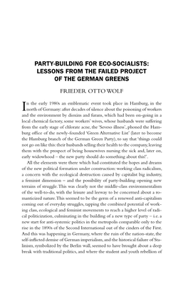 Party-Building for Eco-Socialists: Lessons from the Failed Project of the German Greens