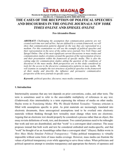 The Cases of the Reception of Political Speeches and Discourses in the Online Journals New York Times Online and Spiegel Online