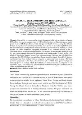 DOUBLING the FARMER INCOME THROUGH GUAVA (Psidium Guava) CULTIVATION *Chaturbhuj Meena1, R.R