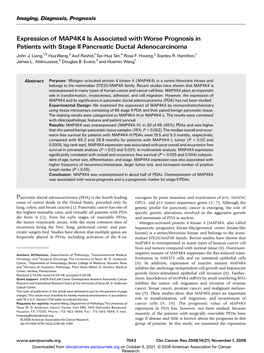 Expression of MAP4K4 Is Associated with Worse Prognosis in Patients with Stage II Pancreatic Ductal Adenocarcinoma John J