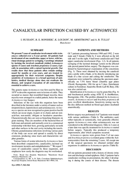 Canalicular Infection Caused by Actinomyces