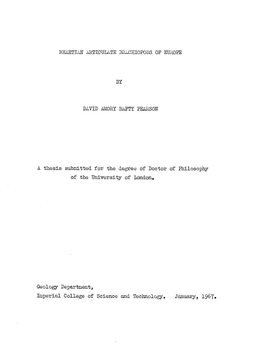 RHAETIAN ARTICULATE BRACHIOPODS of EUROPE by DAVID AMORY BAPTY PEARSON a Thesis Submitted for the Degree of Doctor of Philosophy