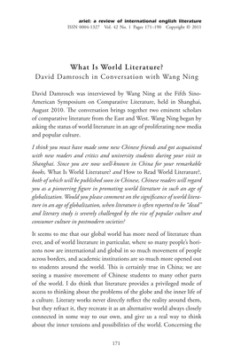 What Is World Literature? David Damrosch in Conversation with Wang Ning