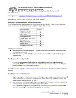 City of Oakland, Bicyclist & Pedestrian Advisory Commission Minutes From