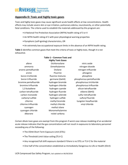 Toxic and Highly Toxic Gases