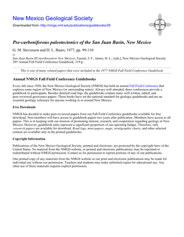 Pre-Carboniferous Paleotectonics of the San Juan Basin, New Mexico G