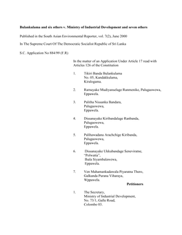 Eppawala; Contribution to Nutrient Flows in the Ancient Aquatic Ecosystems of Rajrata)