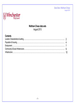 Waltham Chase Data Sets August 2013 Contents