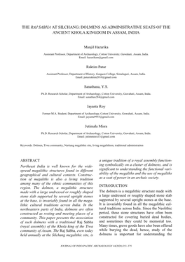 Dolmens As Administrative Seats of the Ancient Khola Kingdom in Assam, India