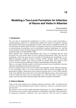 Modeling a Two-Level Formalism for Inflection of Nouns and Verbs in Albanian 19