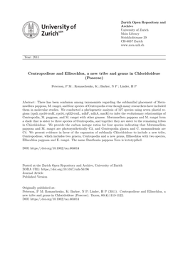 Centropodieae and Ellisochloa, a New Tribe and Genus in Chloridoideae (Poaceae)