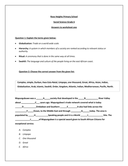 Rose Heights Primary School Social Science Grade 6 Answers To