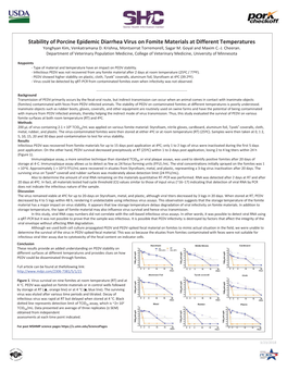 Stability of Porcine Epidemic Diarrhea Virus on Fomite Materials At