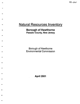 Natural Resources Inventory Borough of Hawthorne Passaic County, New Jersey