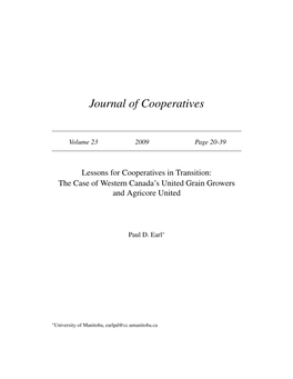 Paul Earl. "Lessons for Cooperatives in Transition: the Case of Western Canada's United Grain Growers