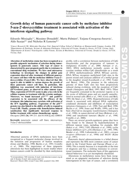 Growth Delay of Human Pancreatic Cancer Cells by Methylase Inhibitor 5-Aza-2