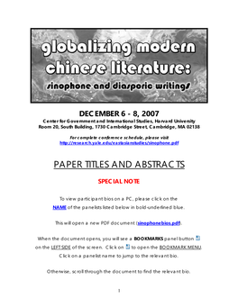 Globalizing Modern Chinese Literature: Sinophone and Diasporic Writings