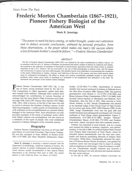 Frederic Morton Chamberlain (1867 -1921), Pioneer Fishery Biologist of the American West