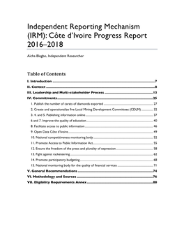 Côte D'ivoire Progress Report 2016–2018