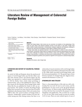 Literature Review of Management of Colorectal Foreign Bodies