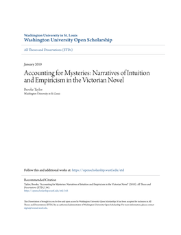 Narratives of Intuition and Empiricism in the Victorian Novel Brooke Taylor Washington University in St