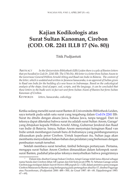 Kajian Kodikologis Atas Surat Sultan Kanoman, Cirebon (COD