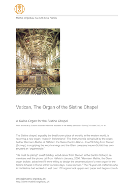 Vatican, the Organ of the Sistine Chapel